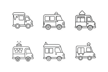 set of trucks,  ice cream truck icon line art vector illustration