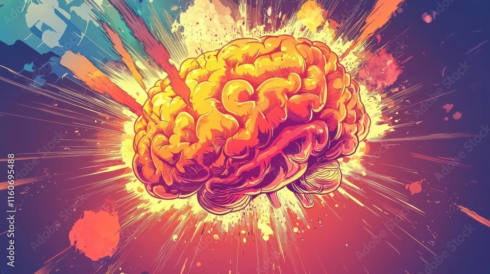 Poster explosive ideas emanating from the brain creative studio digital art vibrant environment close-up vi
