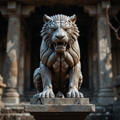 Majestic Stone Tiger Guardian at Ancient Temple