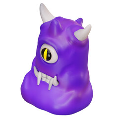 3d illustration purple oneeyed monster has horns and sharp teeth 
