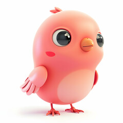 Obraz premium Adorable Pink Cartoon Bird with Big Eyes and Cute Expression