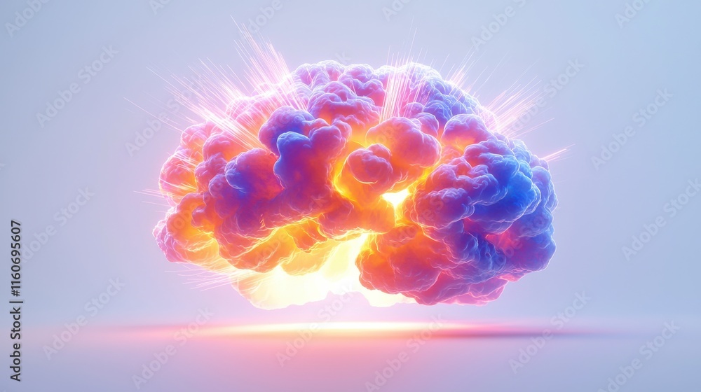 Poster explosive ideas emanating from a colorful brain imagination lab digital art futuristic setting abstr
