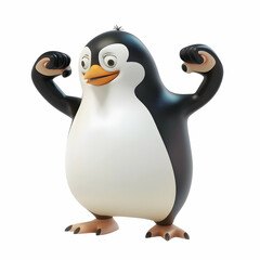 Fototapeta premium Cartoon Penguin Character Displaying Strength and Determination