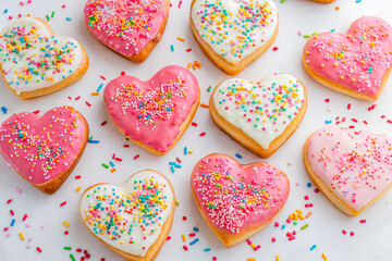 a plate of heart shaped sugar cookies with sprinng sprinngs