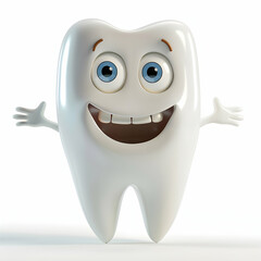 Cheerful Cartoon Tooth Character with Big Eyes and Friendly Smile