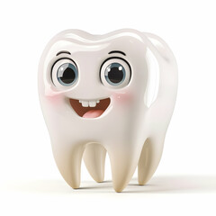 Cute Cartoon Tooth Character with Big Eyes and Happy Smile