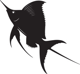 Swordtail fish silhouette vector illustration with black color design on a white background.