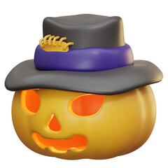 3d illustration Jackolantern wears a stylish hat for Halloween 3