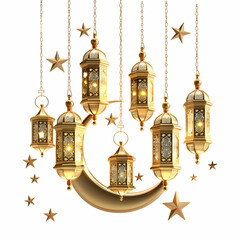 Obraz premium Elegant Golden Lanterns with Stars on Crescent Moon for Décor
