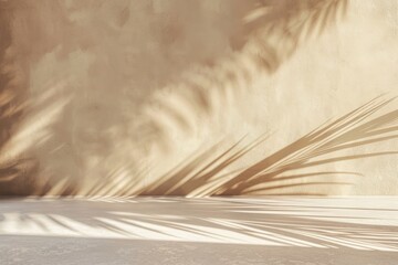 Minimal luxury summer boho home room mockup with palm shadow.