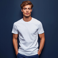 Man in White TShirt Casual Studio Portrait Dark Background