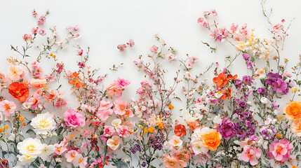 Garden blossoms in full bloom, displayed with vibrant detail against a plain white surface 