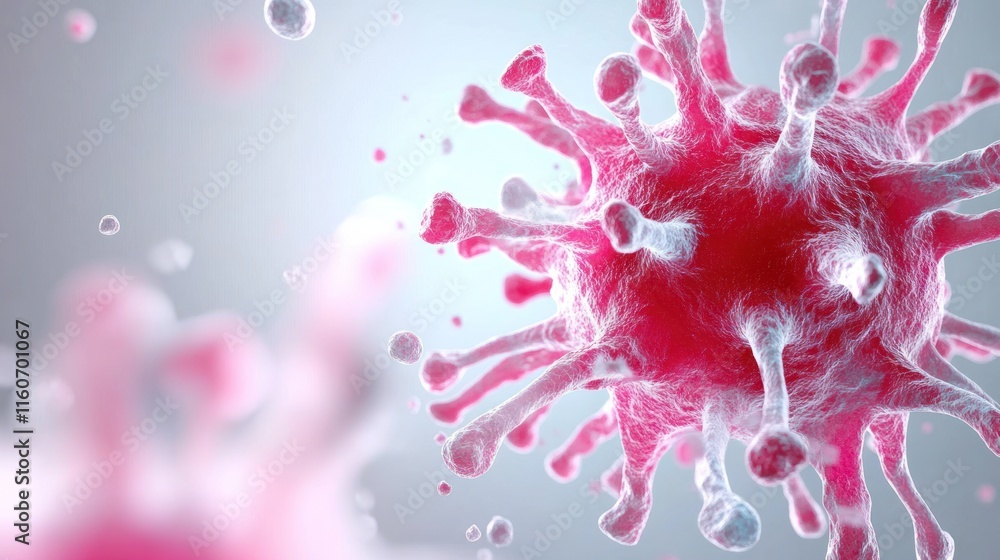 Poster close-up view of a virus, highlighting its structure and features.