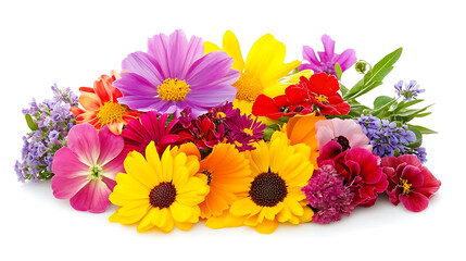 Nature&rsquo;s bloom in full display with vivid flowers arranged naturally on a plain white background 
