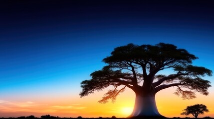 Fototapeta premium Silhouetted tree against a vibrant sunset sky.
