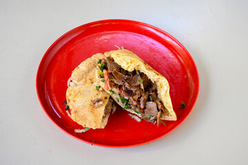 Meat Chicken Doner, between bread (Turkish Name : ekmek arasi et doner, tavuk doner, Gobit ekmek...