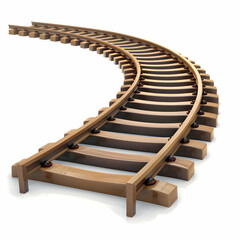 Curved Wooden Train Track Piece with Metal Fasteners and Rails