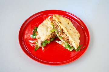 Meat Chicken Doner, between bread (Turkish Name : ekmek arasi et doner, tavuk doner, Gobit ekmek...