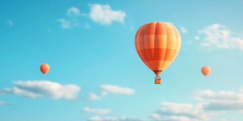Fototapeta premium Vibrant hot air balloons soaring in the clear blue sky amidst fluffy clouds.