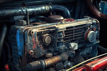 Fototapeta premium Equipment features detailed close-up shot of a complex machine used in industrial applications