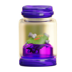 3d illustration purple topped jar holds a zombie hand in purple liquid 2