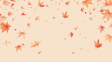 Falling autumn leaves on a beige background.