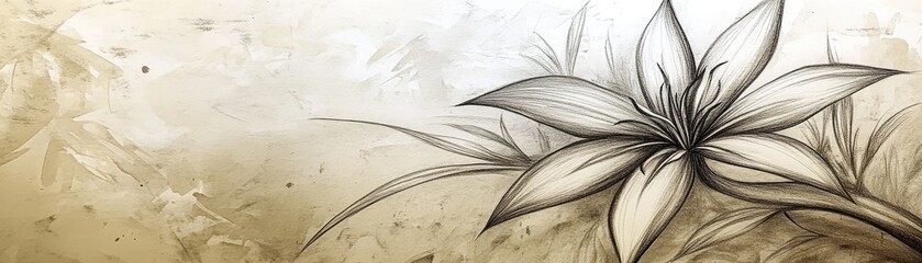 A delicate illustration of a flower with soft, muted colors and flowing lines.