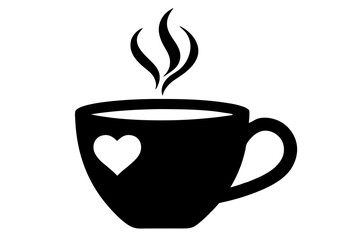 Fototapeta premium A coffee cup silhouette with steam rising in the shape of a heart vector illustration on white background