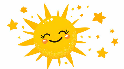 Happy Sun with Stars, Celestial Joy, radiating warmth and happiness across the night sky, bringing cheerful dreams.