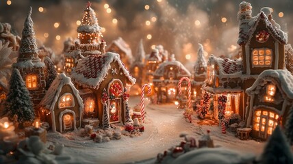 Enchanting Gingerbread Village Illuminated With Festive Lights