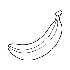 Simple black and white outline drawing of a banana, isolated on a white background