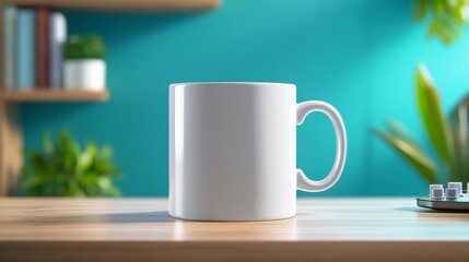 White Mug Mockup on Organized Desk. Generative AI