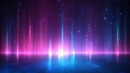 Abstract cosmic background with deep blue and purple gradients, soft out-of-focus lights, subtle futuristic aesthetic