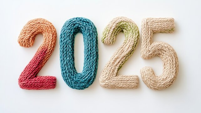 Colorful yarn forms the number twenty twenty five