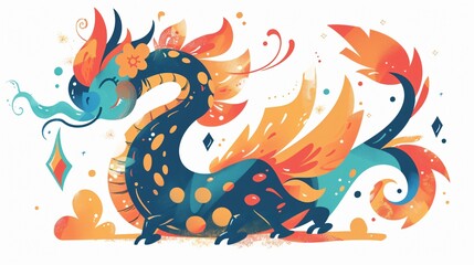 Obraz premium Majestic Fire-Breathing Dragon Rooster; Abstract Chaos Fantasy Illustration