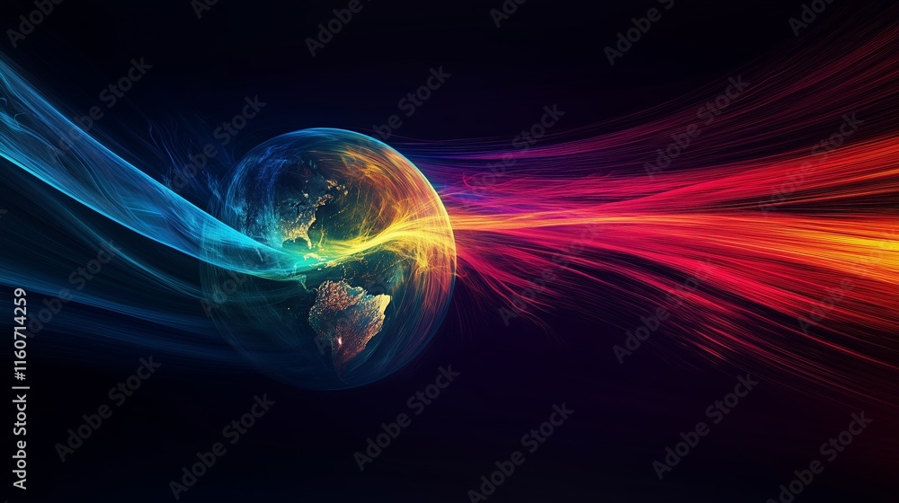 Poster earths gravitational fields being disturbed with flickering changes in light and color.