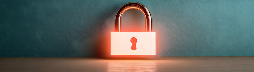 Padlock Illuminates Security, Protecting Data, Privacy, and Assets, Ensuring Digital Safety Now