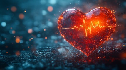 A heart with an ECG reading on it, surrounded by sparks and lights.