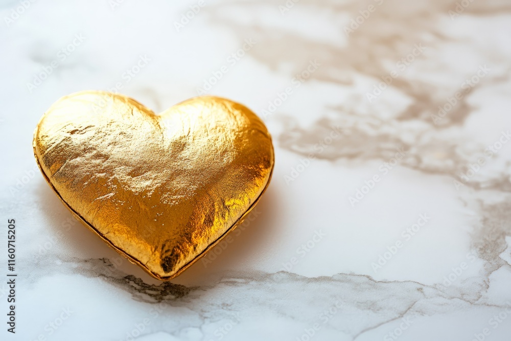 Poster gold heart shape on a marble surface adds elegance to any setting with its shiny texture and appeali