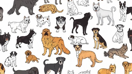Hand Drawn Various Dog Breeds Doodle Vector Illustration