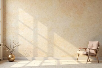 Sunlit Room with Minimalist Decor and a Comfortable Armchair Against a Textured Wall