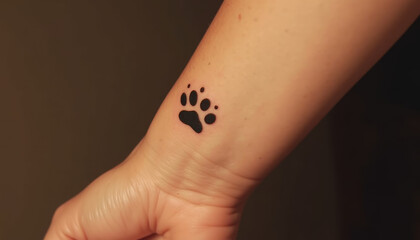 Minimalist paw print tattoo on wrist, personal expression