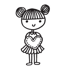 Cute girl doodle cartoon character hand drawing isolated