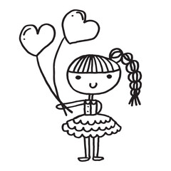 Cute girl doodle cartoon character hand drawing isolated