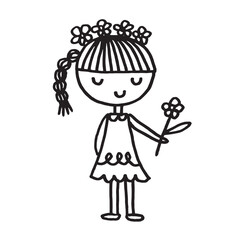 Cute girl doodle cartoon character hand drawing isolated