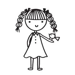 Cute girl doodle cartoon character hand drawing isolated