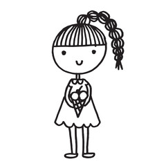 Cute girl doodle cartoon character hand drawing isolated
