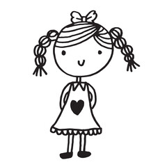 Fototapeta premium Cute girl doodle cartoon character hand drawing isolated