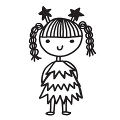 Cute girl doodle cartoon character hand drawing isolated