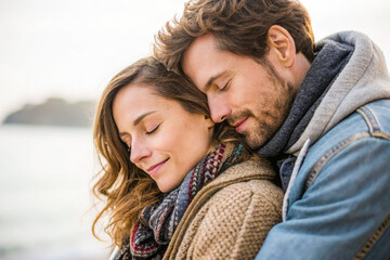 Obraz premium a man and woman embracing on the beach